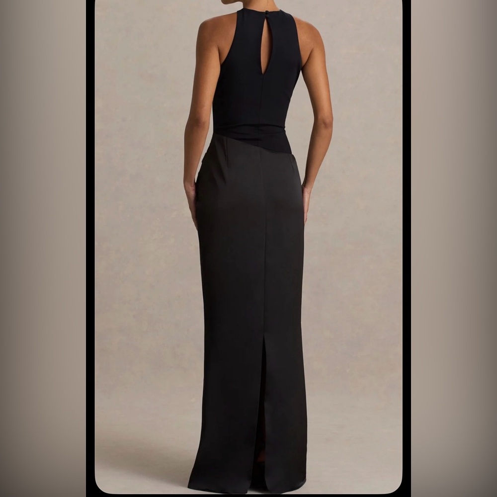 Club L London Black Halter Back-Slit Evening Gown